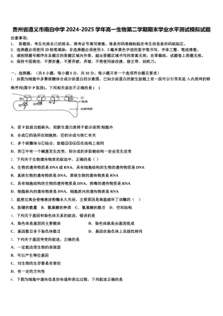 贵州省遵义市南白中学2024-2025学年高一生物第二学期期末学业水平测试模拟试题含解析