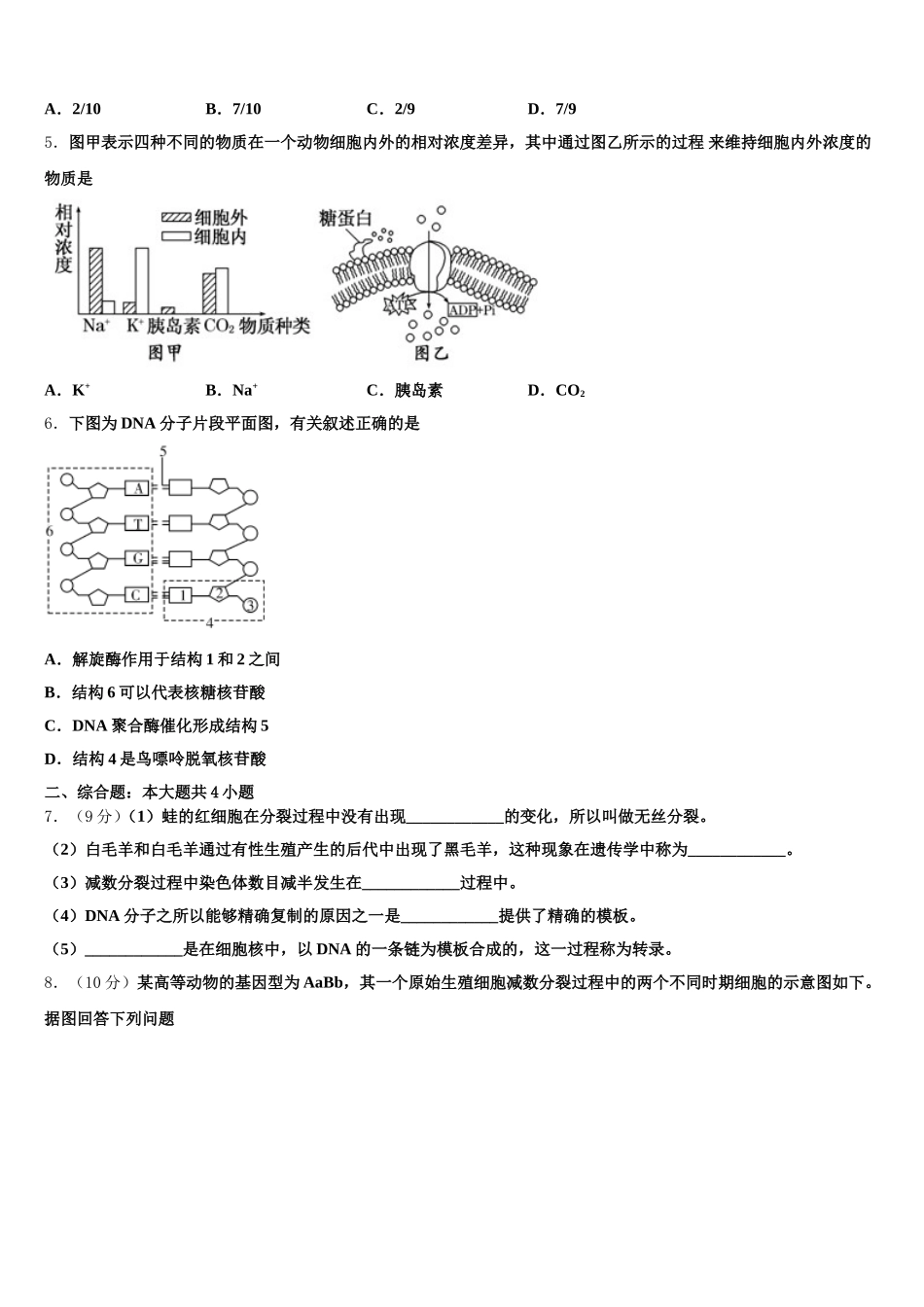2024-2025学年贵州省铜仁市伟才学校高一生物第二学期期末联考试题含解析_第2页
