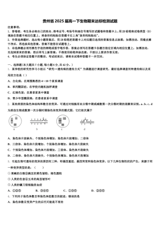 贵州省2025届高一下生物期末达标检测试题含解析