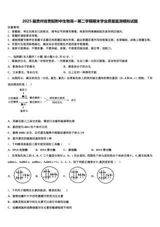 2025届贵州省贵阳附中生物高一第二学期期末学业质量监测模拟试题含解析
