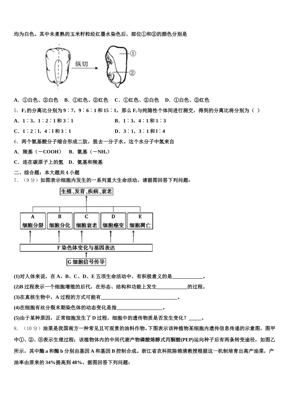 2025届贵州省部分重点中学高一生物第二学期期末质量检测模拟试题含解析_第2页
