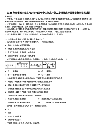 2025年贵州省六盘水市六枝特区七中生物高一第二学期期末学业质量监测模拟试题含解析