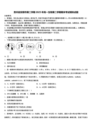 贵州省安顺市第二学期2025年高一生物第二学期期末考试模拟试题含解析