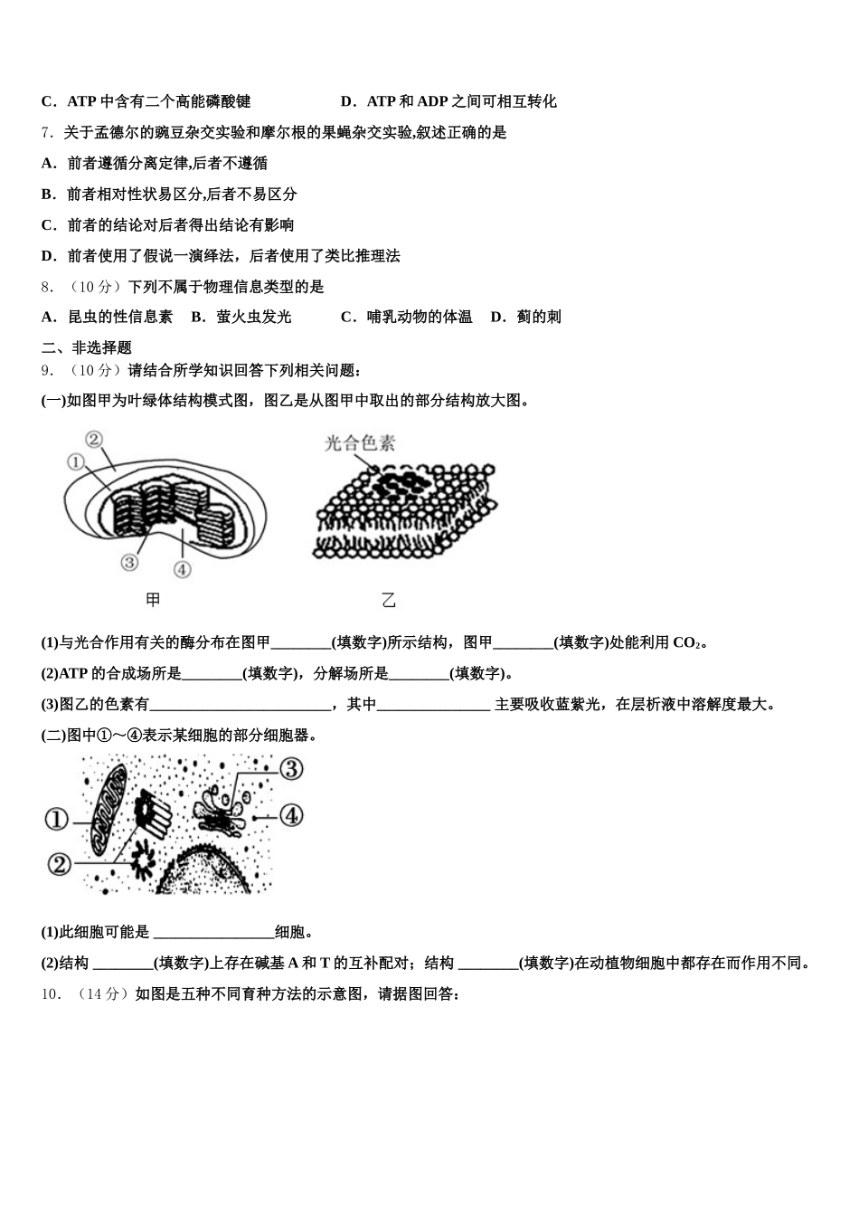 2024-2025学年贵州省贵阳市第三十八中学生物高一第二学期期末调研试题含解析_第2页