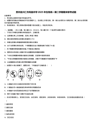 贵州省兴仁市凤凰中学2025年生物高一第二学期期末联考试题含解析