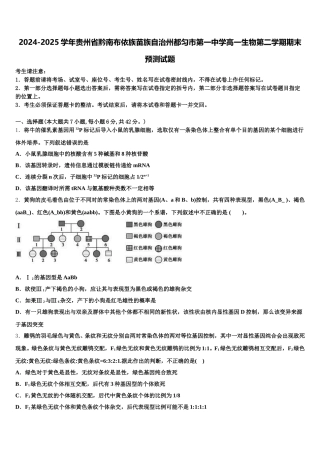 2024-2025学年贵州省黔南布依族苗族自治州都匀市第一中学高一生物第二学期期末预测试题含解析