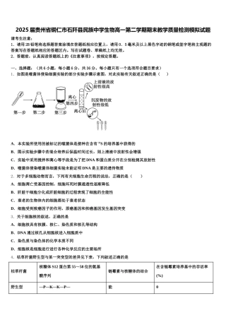 2025届贵州省铜仁市石阡县民族中学生物高一第二学期期末教学质量检测模拟试题含解析
