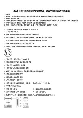 2025年贵州省志诚实验学校生物高一第二学期期末统考模拟试题含解析