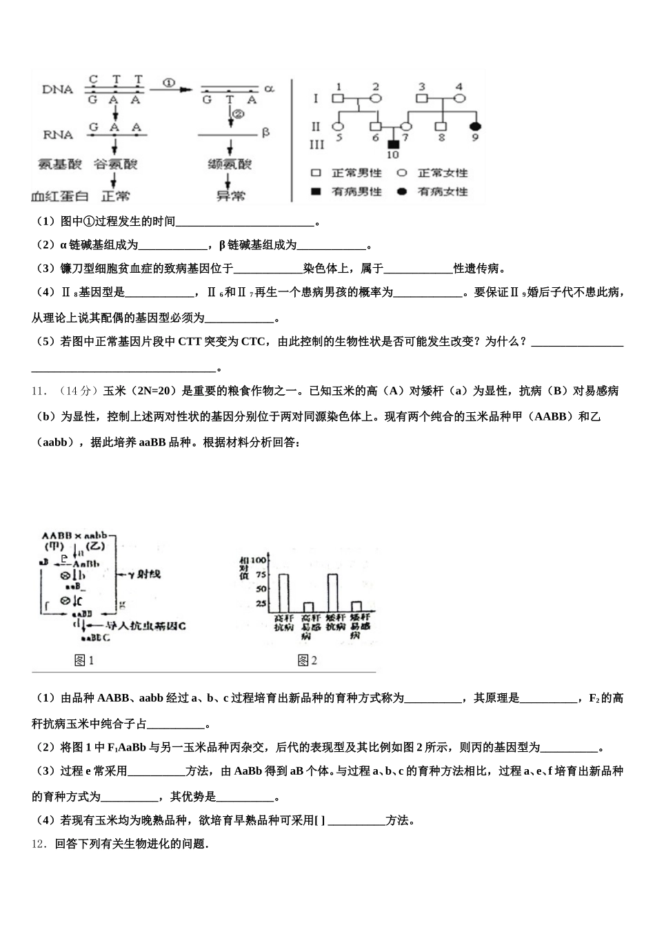 2024-2025学年贵州省衡水安龙实验中学生物高一下期末质量检测模拟试题含解析_第3页