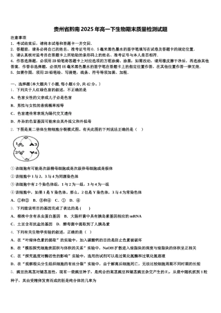贵州省黔南2025年高一下生物期末质量检测试题含解析