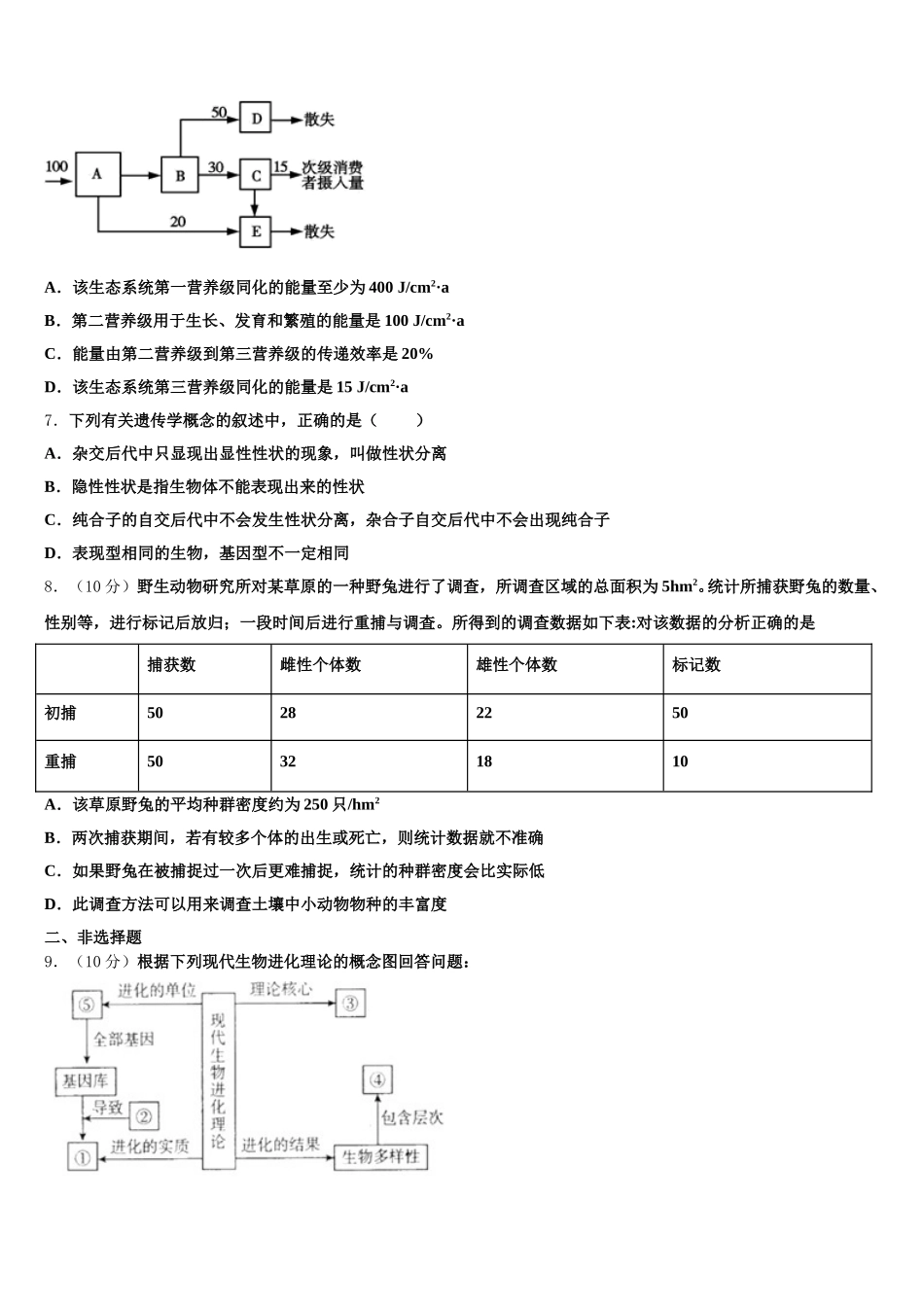 2025年六盘水市重点中学高一生物第二学期期末预测试题含解析_第2页