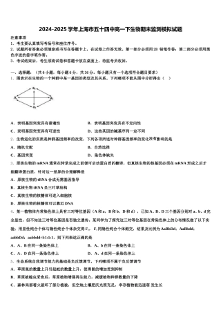 2024-2025学年上海市五十四中高一下生物期末监测模拟试题含解析