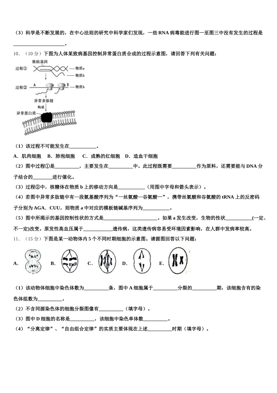 2024-2025学年上海市徐汇区上海师大附中生物高一第二学期期末统考试题含解析_第3页