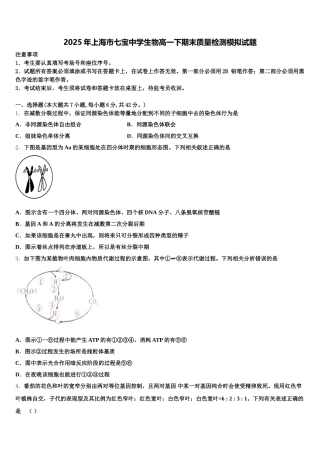 2025年上海市七宝中学生物高一下期末质量检测模拟试题含解析