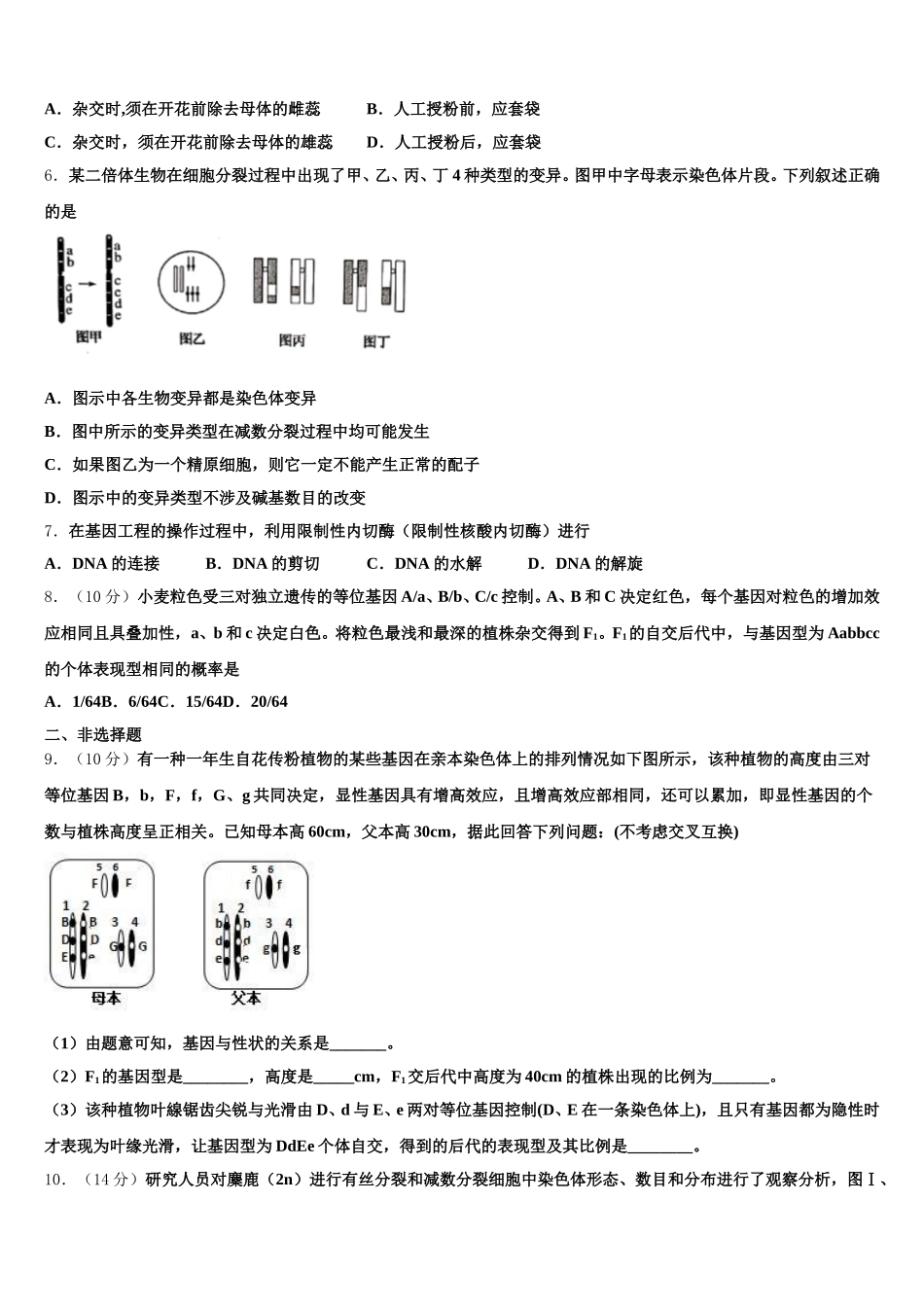 2025届上海市文绮中学生物高一第二学期期末学业质量监测模拟试题含解析_第2页