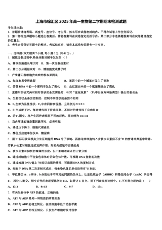 上海市徐汇区2025年高一生物第二学期期末检测试题含解析