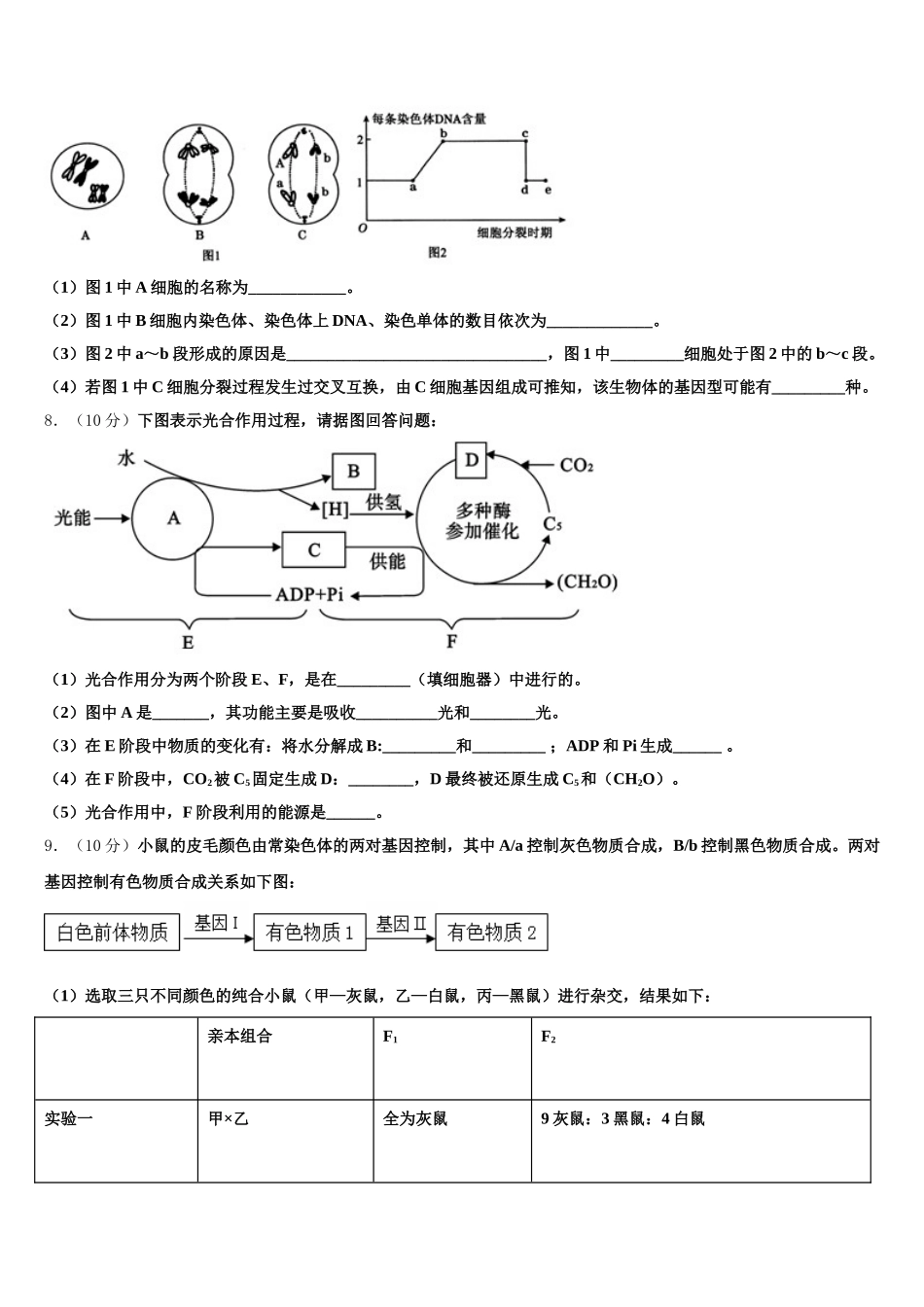 上海市金陵中学2025届生物高一第二学期期末复习检测试题含解析_第3页