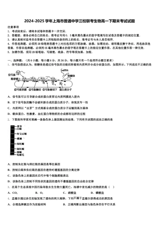 2024-2025学年上海市普通中学三校联考生物高一下期末考试试题含解析