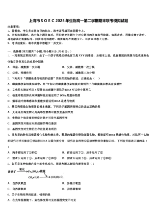 上海市ＳＯＥＣ2025年生物高一第二学期期末联考模拟试题含解析