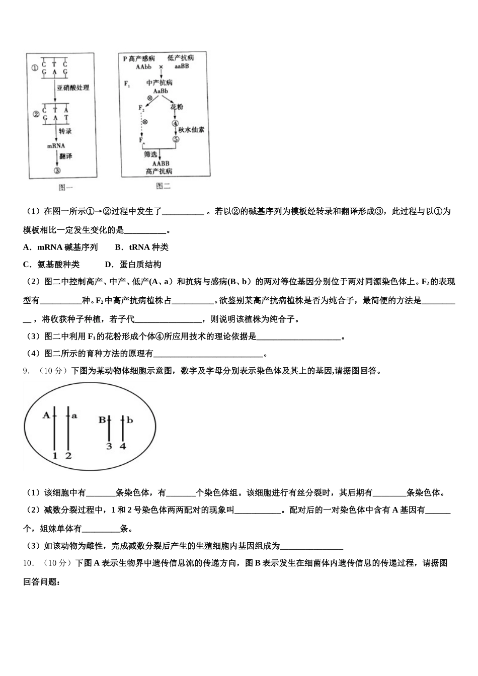 上海市实验学校2025届生物高一下期末教学质量检测模拟试题含解析_第3页