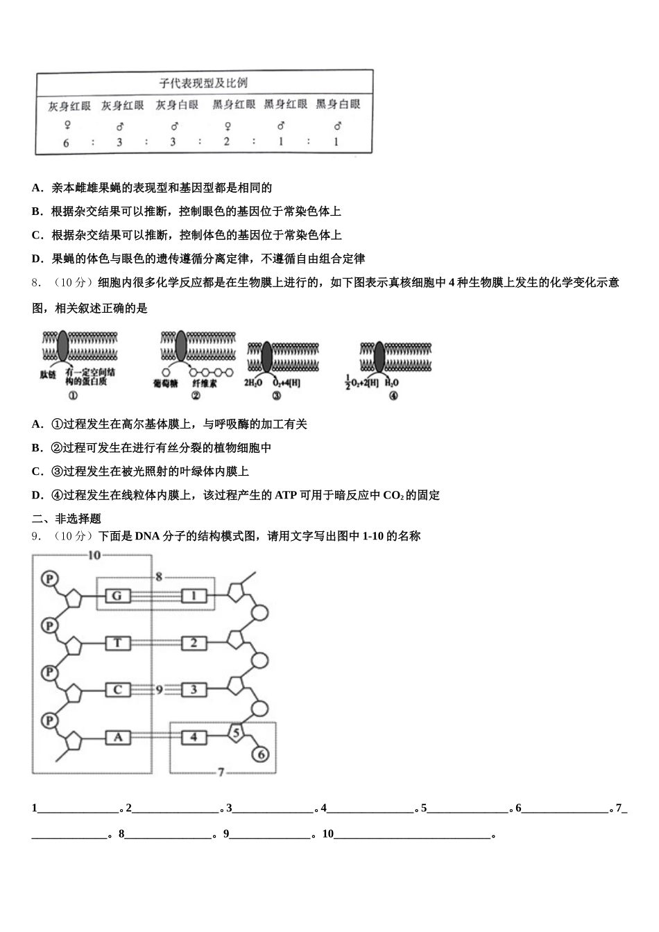 2024-2025学年上海市四中高一下生物期末学业水平测试模拟试题含解析_第2页