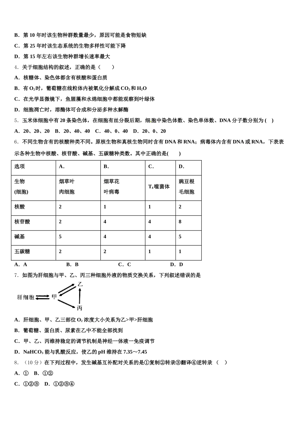 上海市闵行中学2025年生物高一第二学期期末检测试题含解析_第2页