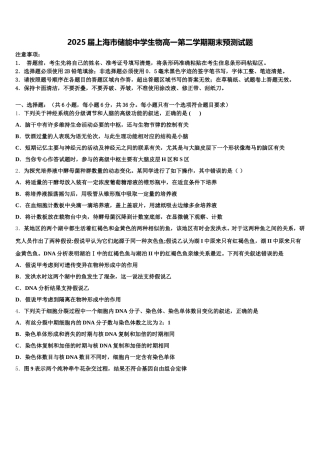 2025届上海市储能中学生物高一第二学期期末预测试题含解析