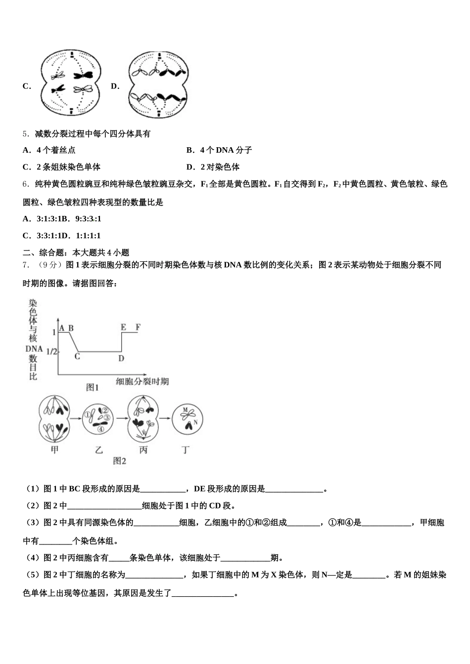 上海市嘉定区嘉定二中2024-2025学年生物高一第二学期期末调研试题含解析_第2页