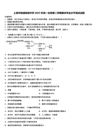 上海市杨浦高级中学2025年高一生物第二学期期末学业水平测试试题含解析