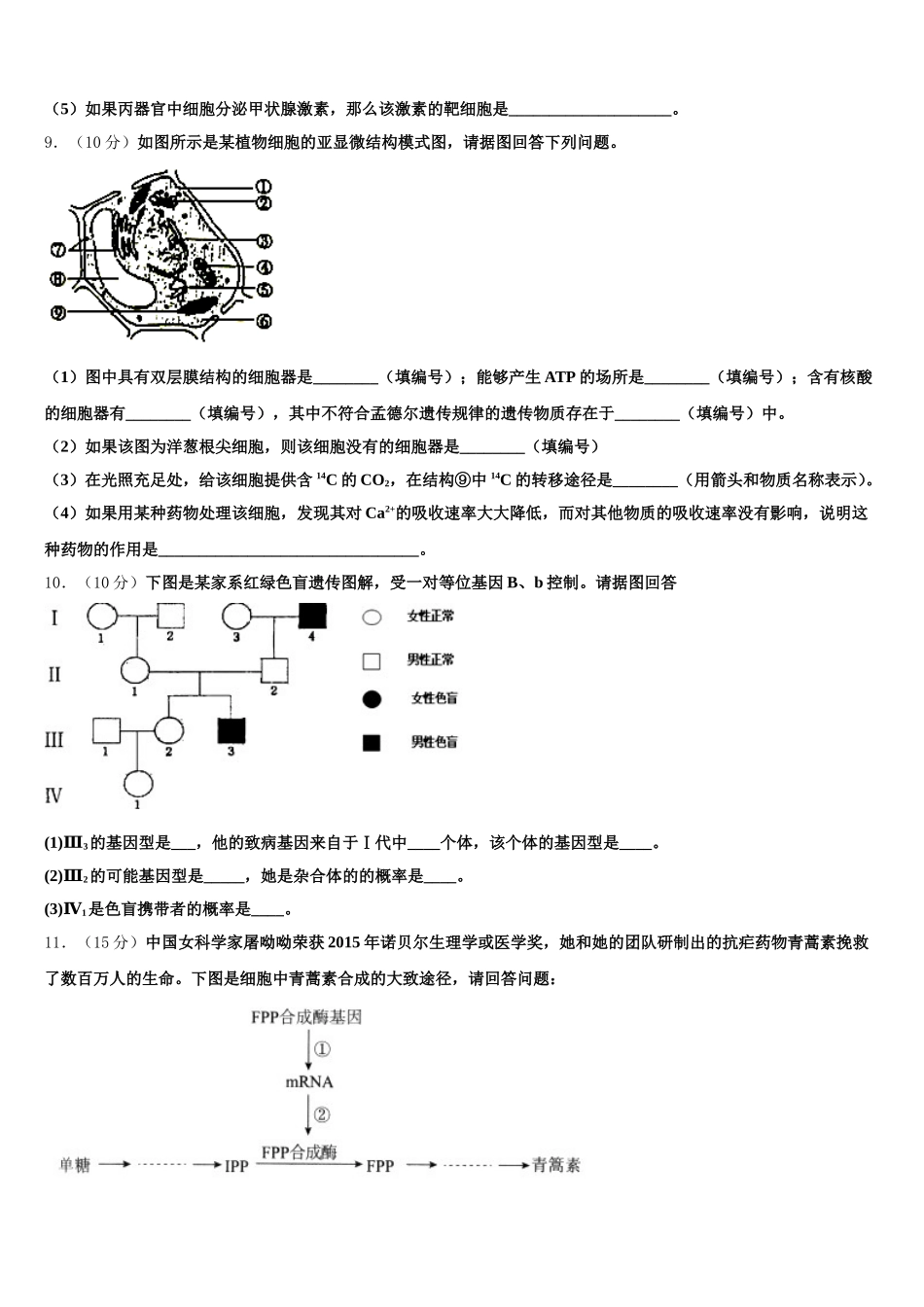 上海市上海中学2025年高一生物第二学期期末联考模拟试题含解析_第3页