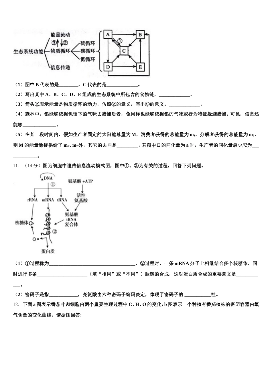 2024-2025学年上海市长宁、青浦、宝山、嘉定生物高一第二学期期末调研试题含解析_第3页