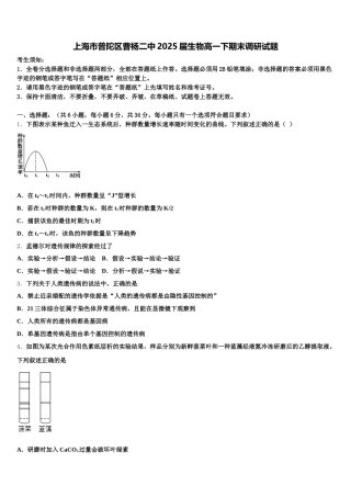 上海市普陀区曹杨二中2025届生物高一下期末调研试题含解析