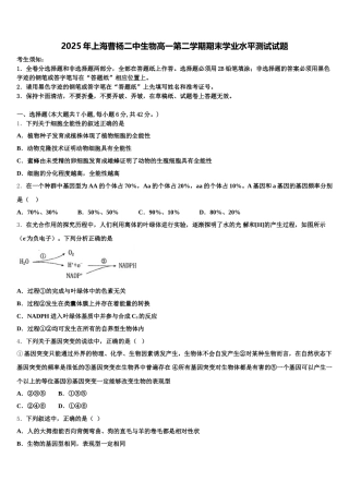 2025年上海曹杨二中生物高一第二学期期末学业水平测试试题含解析