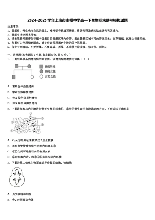 2024-2025学年上海市南模中学高一下生物期末联考模拟试题含解析