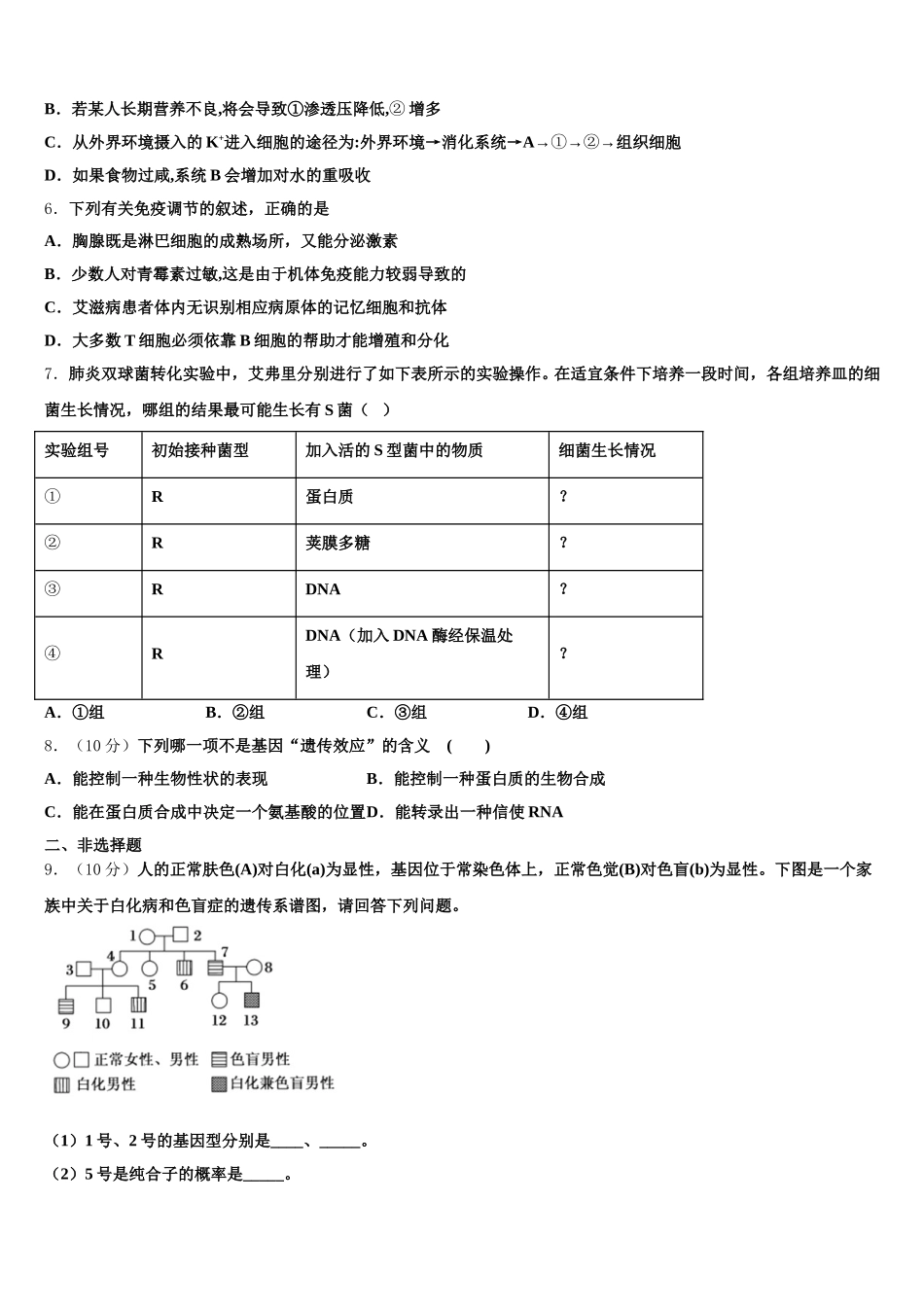 上海师范大学附属中学2024-2025学年生物高一下期末复习检测试题含解析_第2页