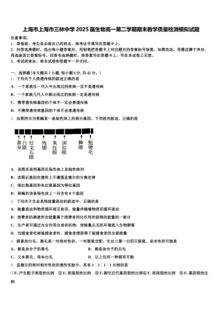 上海市上海市三林中学2025届生物高一第二学期期末教学质量检测模拟试题含解析