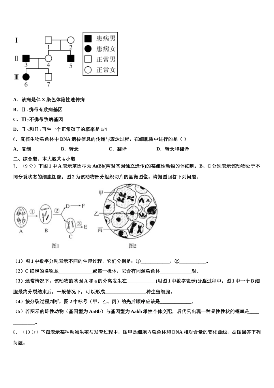 2024-2025学年上海市静安区新中高级中学高一下生物期末复习检测模拟试题含解析_第2页