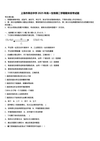 上海市莘庄中学2025年高一生物第二学期期末统考试题含解析
