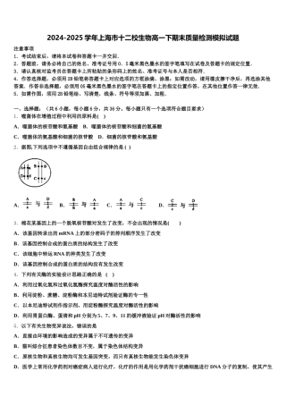 2024-2025学年上海市十二校生物高一下期末质量检测模拟试题含解析