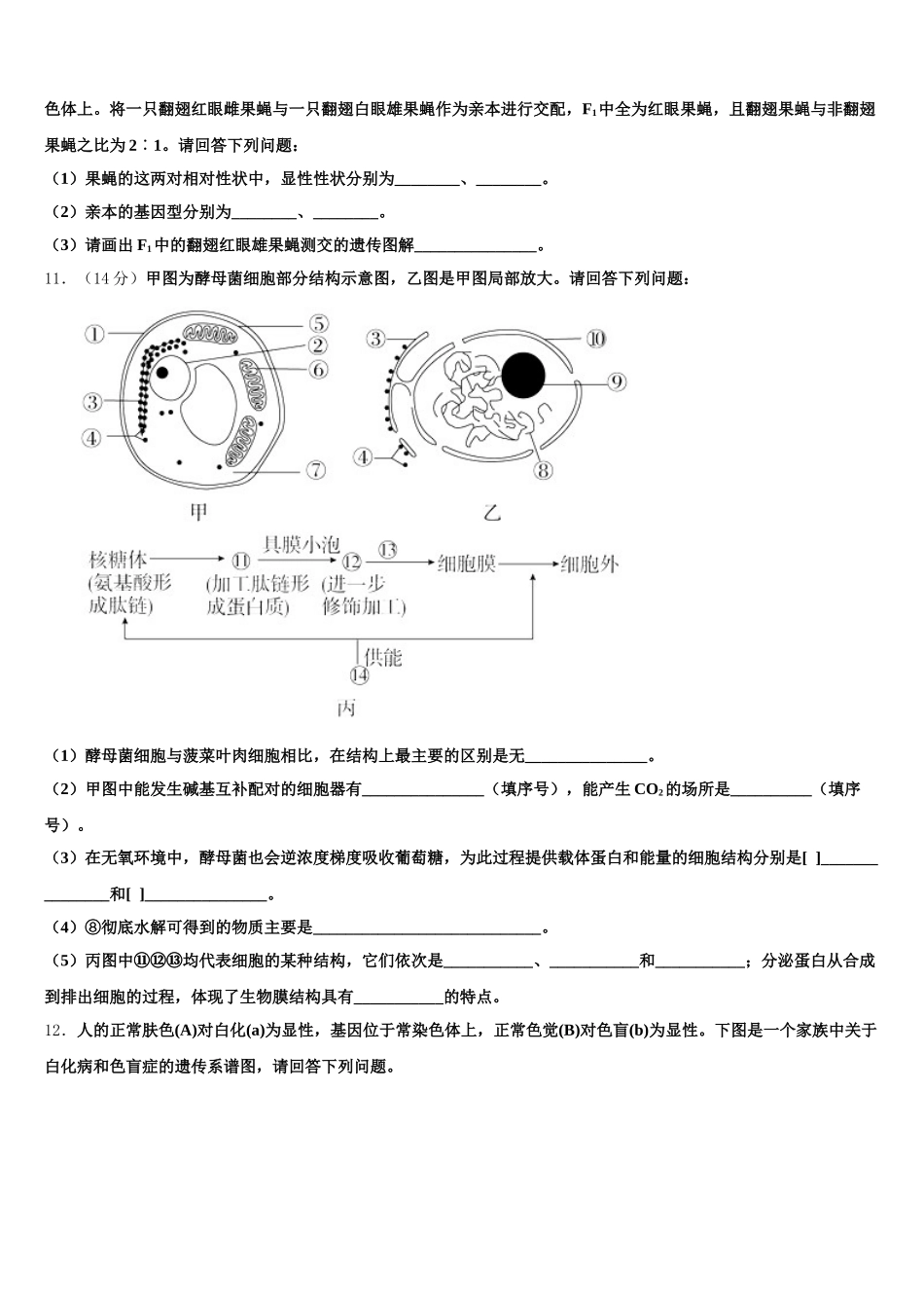 上海市七宝高中2025年高一生物第二学期期末统考模拟试题含解析_第3页