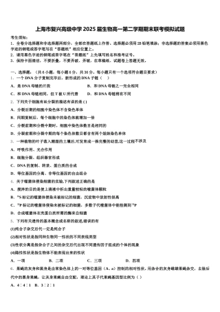 上海市复兴高级中学2025届生物高一第二学期期末联考模拟试题含解析