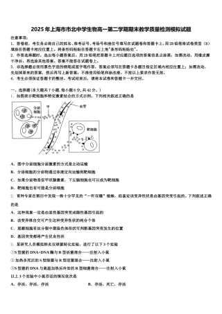 2025年上海市市北中学生物高一第二学期期末教学质量检测模拟试题含解析