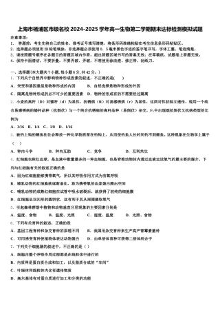 上海市杨浦区市级名校2024-2025学年高一生物第二学期期末达标检测模拟试题含解析