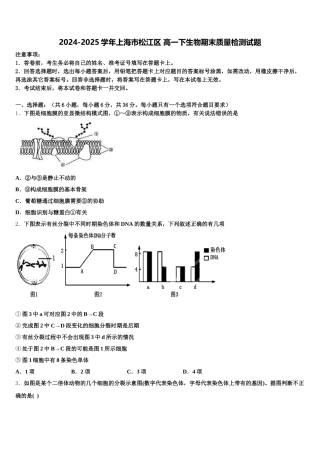 2024-2025学年上海市松江区 高一下生物期末质量检测试题含解析