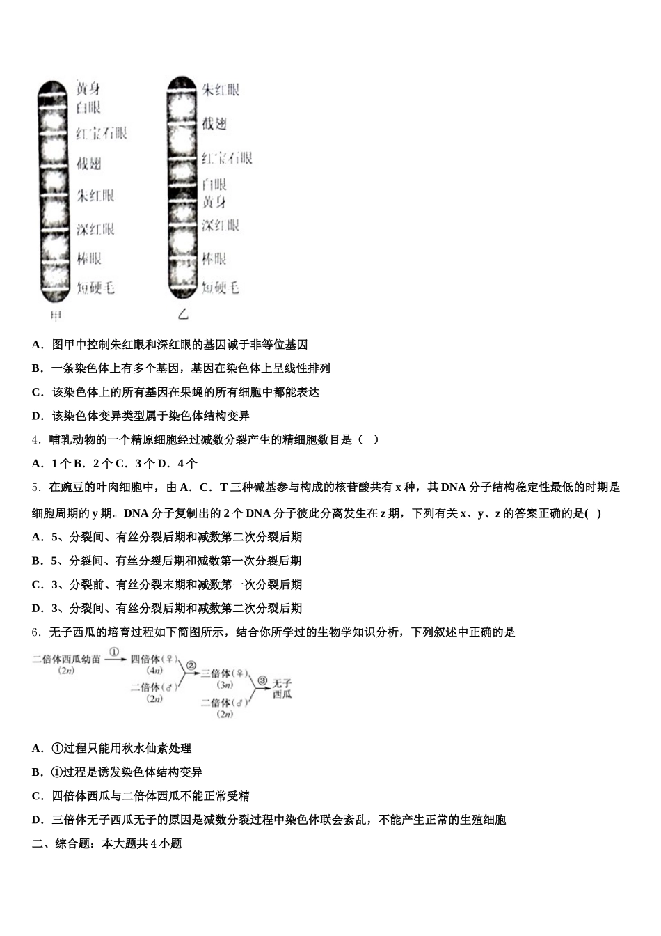 2025届上海市松江区松江二中高一下生物期末教学质量检测模拟试题含解析_第2页