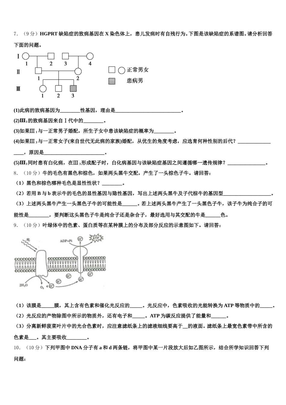 2025届上海市松江区松江二中高一下生物期末教学质量检测模拟试题含解析_第3页