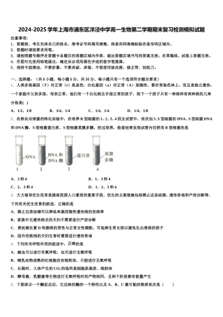 2024-2025学年上海市浦东区洋泾中学高一生物第二学期期末复习检测模拟试题含解析