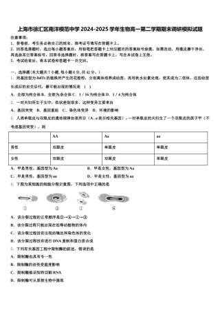 上海市徐汇区南洋模范中学2024-2025学年生物高一第二学期期末调研模拟试题含解析