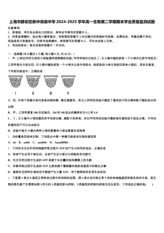 上海市静安区新中高级中学2024-2025学年高一生物第二学期期末学业质量监测试题含解析