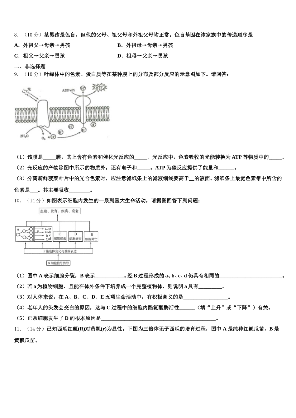上海市莘庄中学等四校2025年高一生物第二学期期末预测试题含解析_第2页